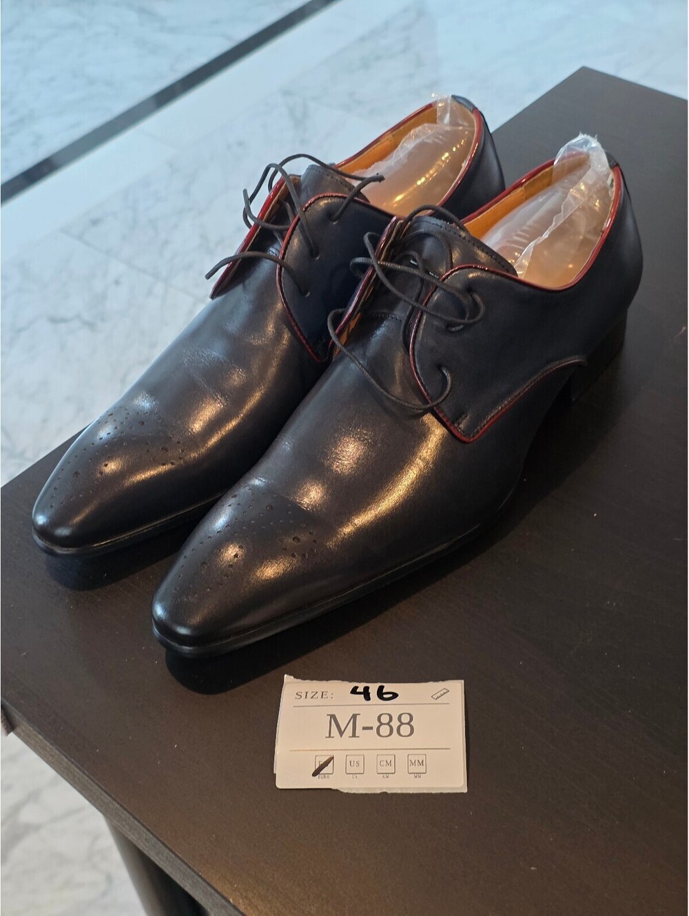 Men's Black Leather Dress Shoes with Red Trim